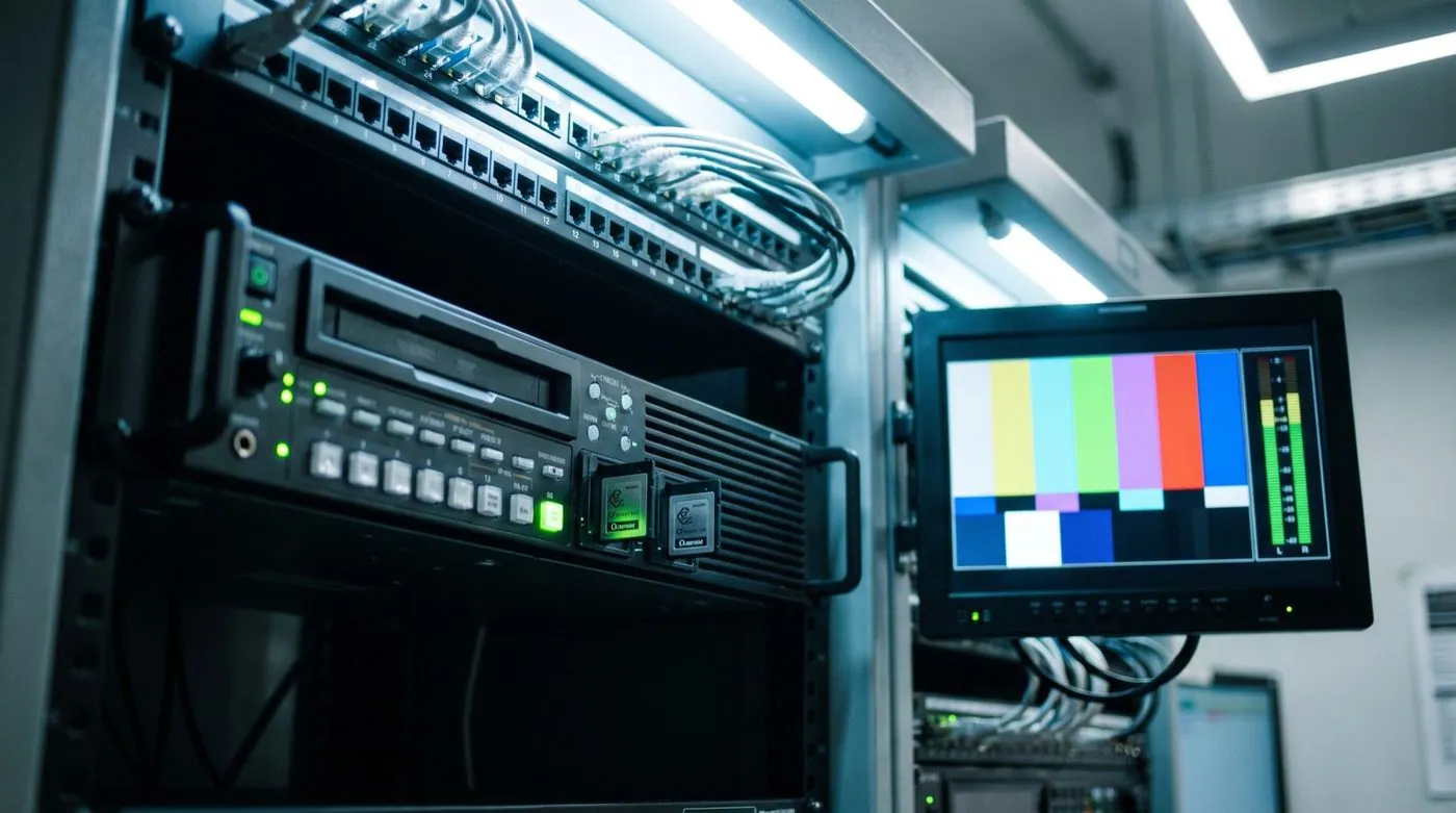 O gravador de rack guarda o material em qualidade de edição, enquanto a transmissão sai comprimida pela rede.