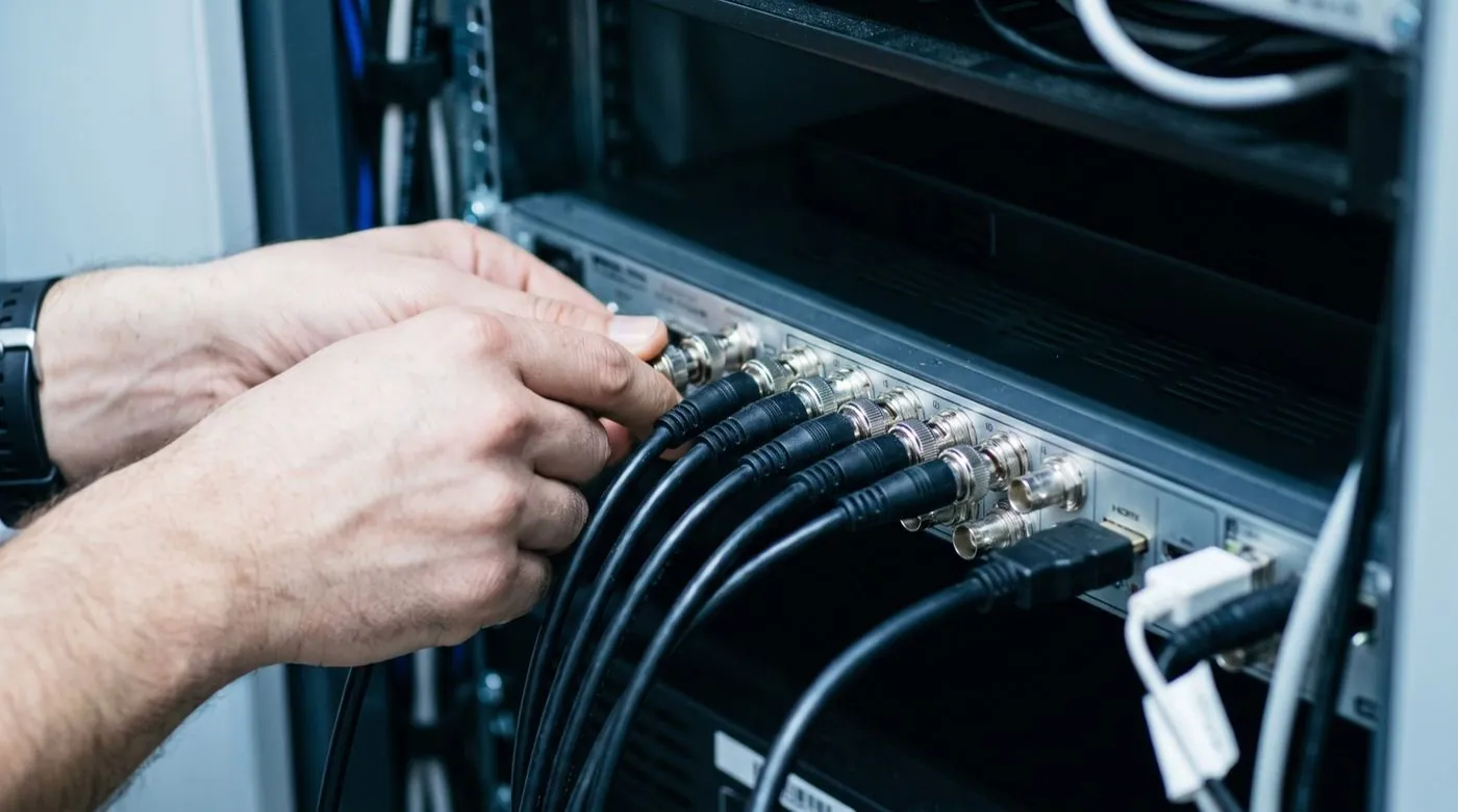 BNC rosqueia e fica; o HDMI encaixa por pressão. A diferença aparece no dia em que alguém tropeça.