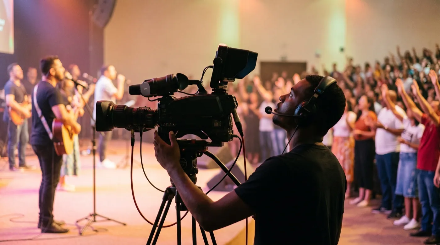 O cinegrafista ouve o corte que vem e se prepara antes. Sem intercom, ele só descobre quando a luz de "no ar" acende.